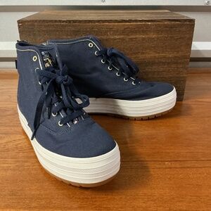 Keds X Rifle Paper Co Women Blue Floral Canvas Platform High Top Size 7